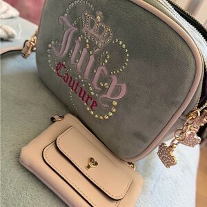 Juicy Couture Velvet Velour Crown Charm Crossbody purse & matching wallet